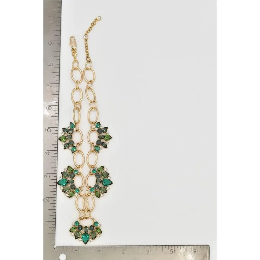 Carolee Vintage Crystal Collar Necklace Green Bezel Gold Glitz Signed Y2K BinA17